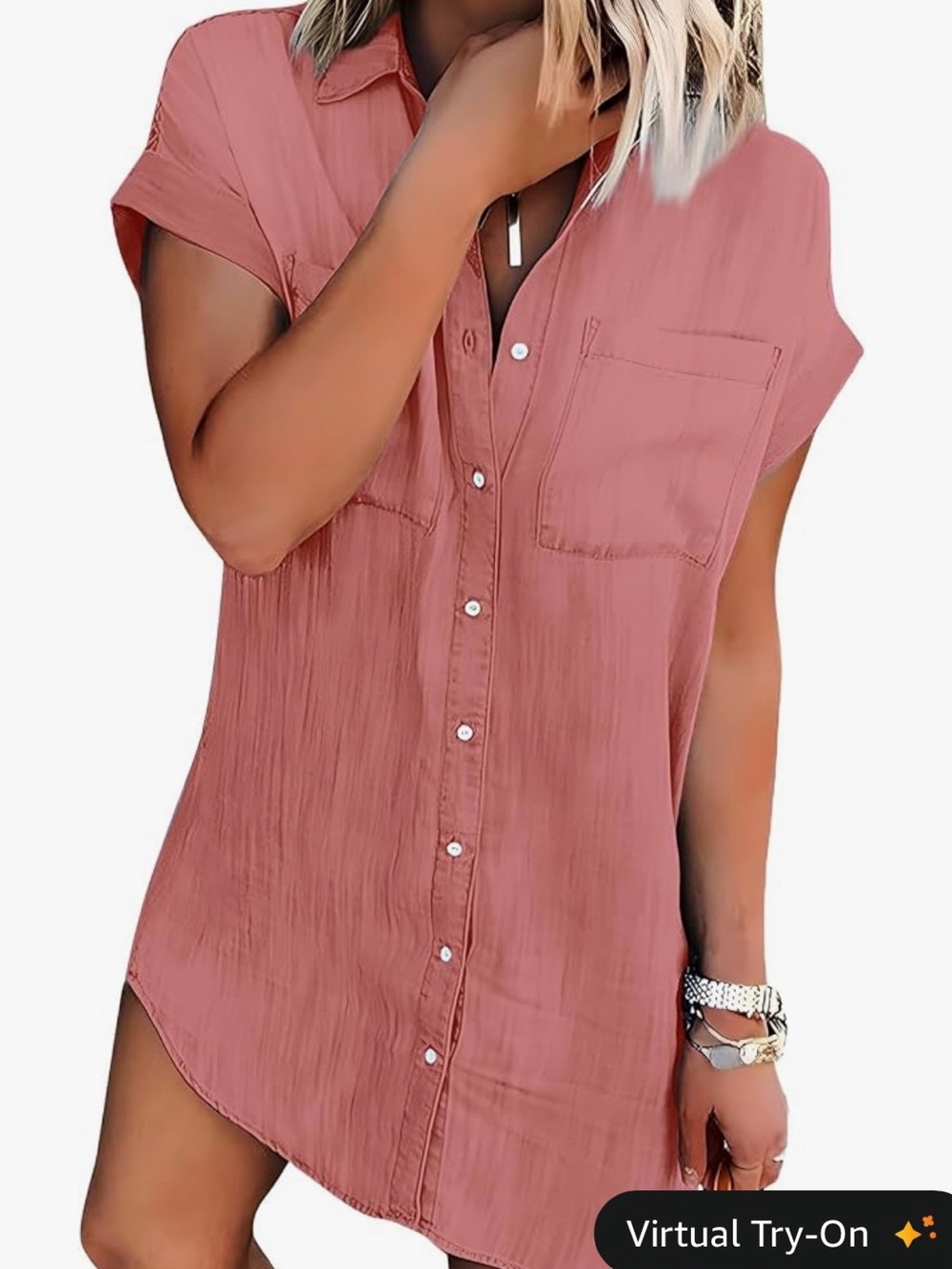 Zilchomo Coral Pink Button-Front Mini Dress